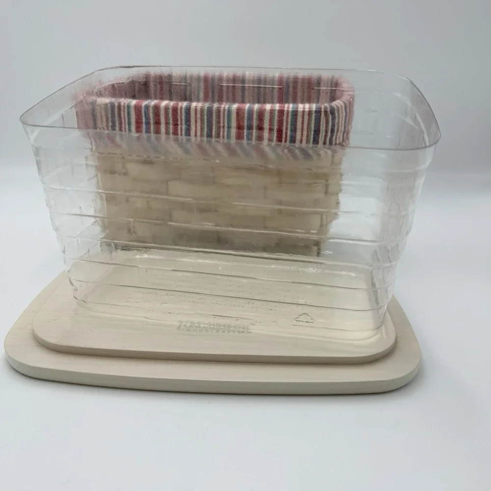 Longaberger Recipe Basket Complete Set Lid Protector Blue Red Stripe Liner USA